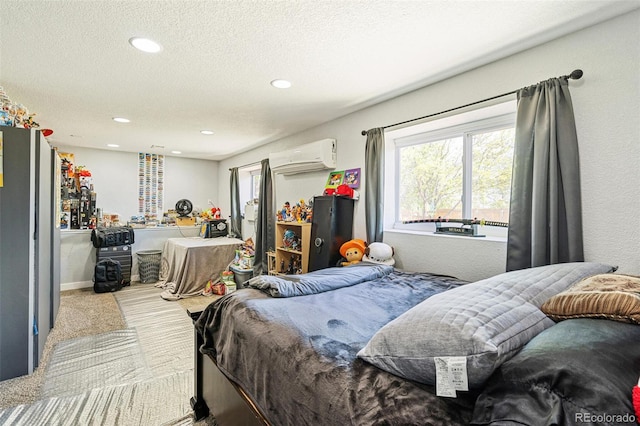 9605 Orangewood Dr, Thornton, CO 80260 - carpeted bedroom with recessed lighting, a textured ceiling, and a wall mounted AC
