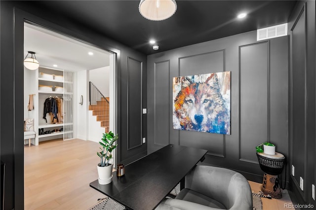 332 S Franklin St, Denver, CO 80209 - office featuring wood finished floors, recessed lighting, and built in shelves