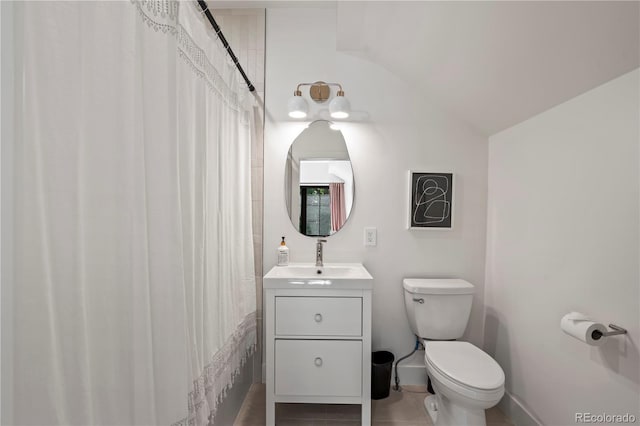 332 S Franklin St, Denver, CO 80209 - bathroom featuring vanity, curtained shower, and lofted ceiling