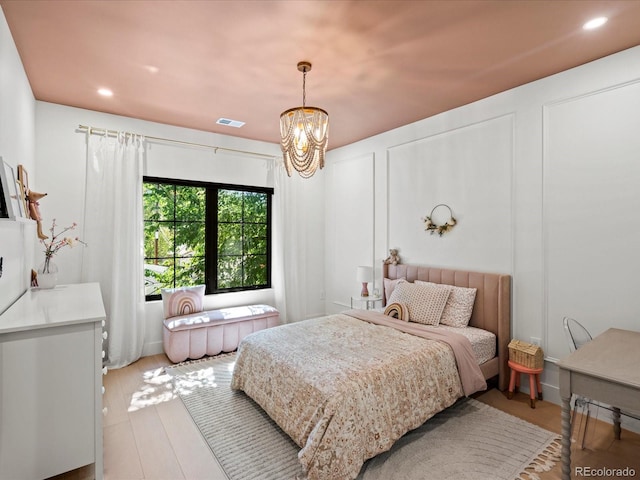 332 S Franklin St, Denver, CO 80209 - bedroom with a chandelier, recessed lighting, and light wood-style flooring