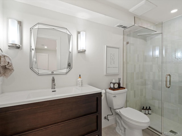 332 S Franklin St, Denver, CO 80209 - full bathroom featuring vanity, a shower stall, and recessed lighting