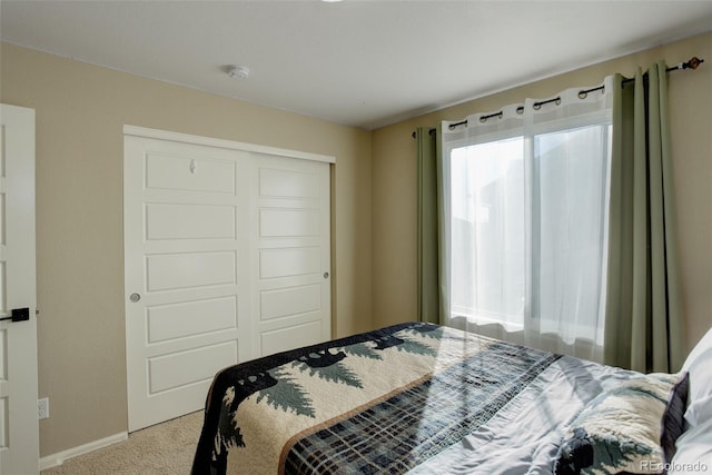 bedroom with a closet and carpet