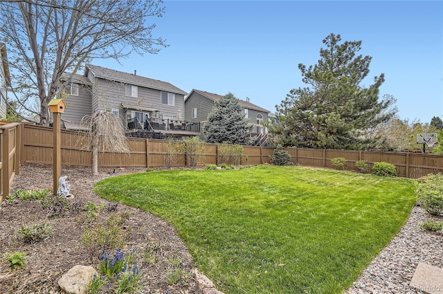 view of yard with a fenced backyard