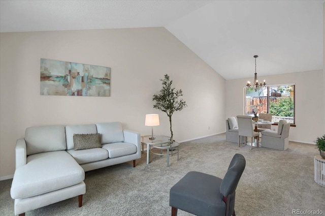 12089 W Burgundy Ave, Littleton, CO 80127 - carpeted living area with a chandelier and high vaulted ceiling