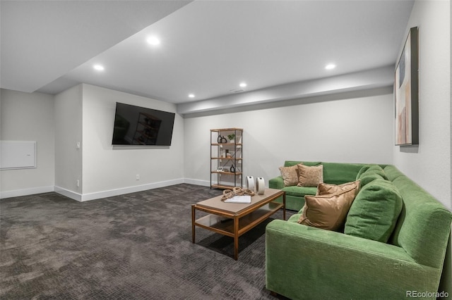 5101 Quitman St, Denver, CO 80212 - living area featuring dark carpet, recessed lighting, and baseboards