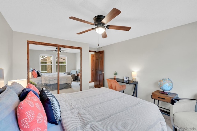 bedroom featuring a ceiling fan and a closet