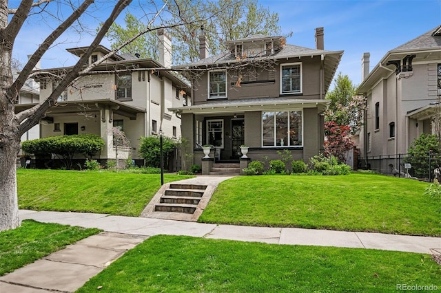 traditional style home with a chimney and brick siding