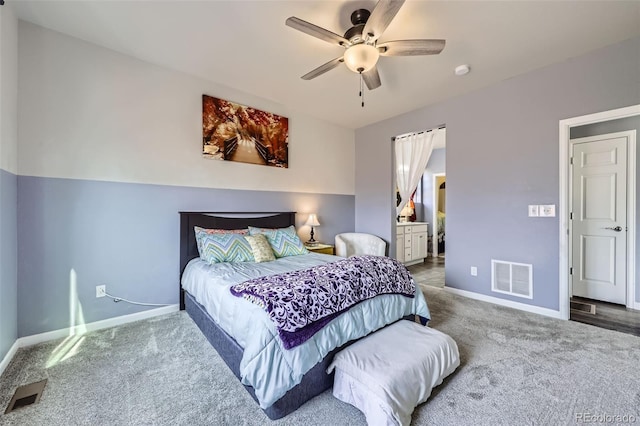 6924 E 118th Pl, Thornton, CO 80233 - carpeted bedroom featuring baseboards, a ceiling fan, and connected bathroom