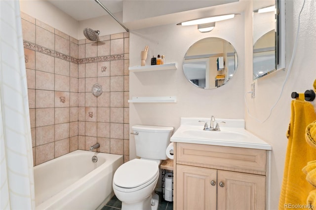 bathroom featuring shower / bathing tub combination, vanity, and toilet