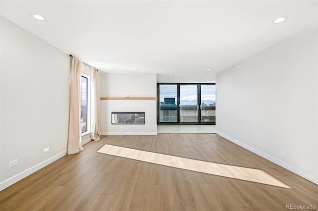 unfurnished living room featuring floor to ceiling windows, a wealth of natural light, and light hardwood / wood-style floors