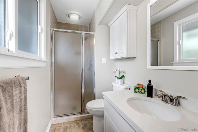 6211 S Garfield Dr, Centennial, CO 80121 - full bath featuring a shower stall, toilet, vanity, and tile patterned flooring