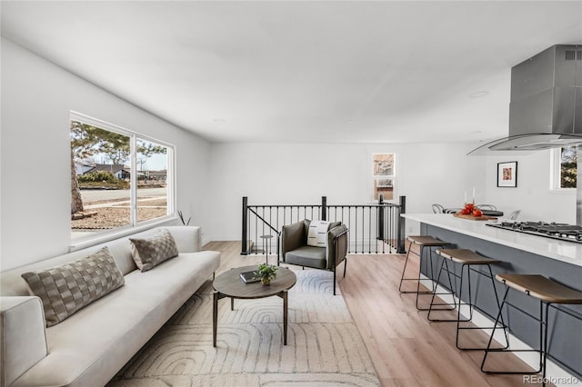 living room with light hardwood / wood-style flooring