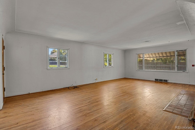 spare room featuring a healthy amount of sunlight and light hardwood / wood-style floors