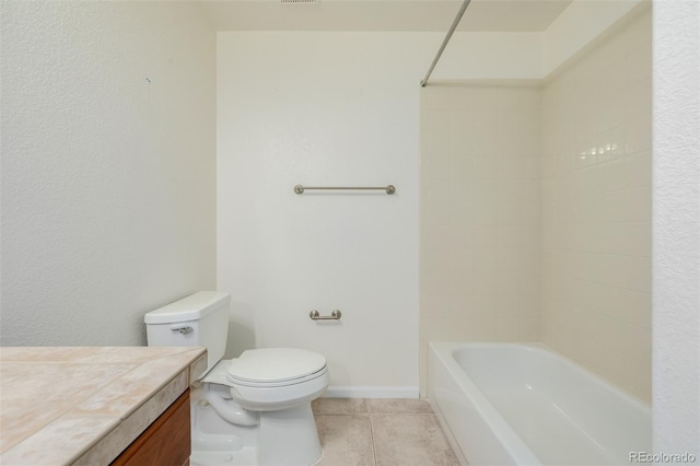 full bathroom with tile patterned flooring, tub / shower combination, toilet, and vanity