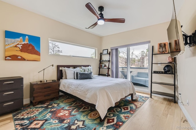 3632 N Pecos St, Denver, CO 80211 - bedroom with wood finished floors, access to outside, baseboards, and ceiling fan