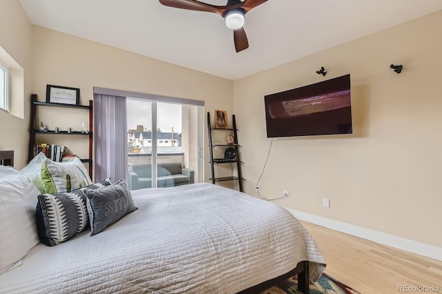 3632 N Pecos St, Denver, CO 80211 - bedroom featuring access to exterior, wood finished floors, baseboards, and ceiling fan