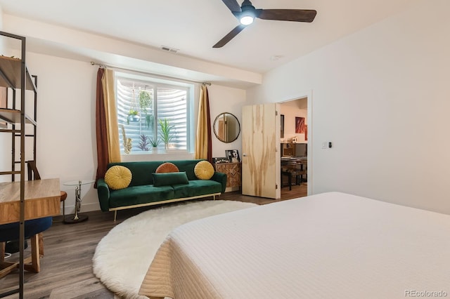 3632 N Pecos St, Denver, CO 80211 - bedroom with wood finished floors, baseboards, and ceiling fan
