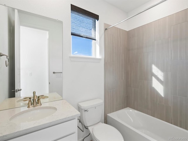 full bath with toilet, tub / shower combination, and vanity