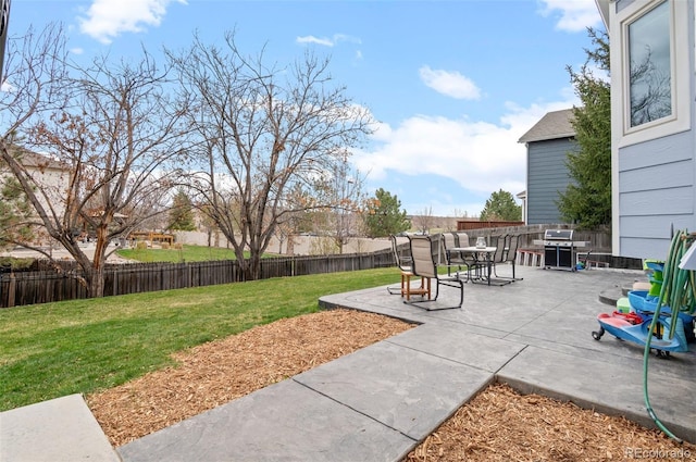 view of yard with a patio and a fenced backyard