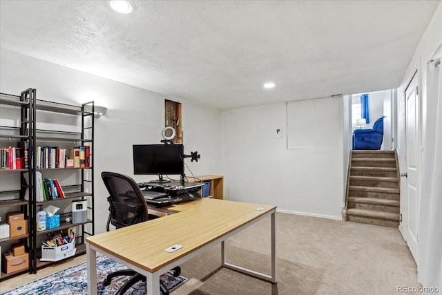 4194 S Kalispell St, Aurora, CO 80013 - home office with carpet floors, recessed lighting, and a textured ceiling