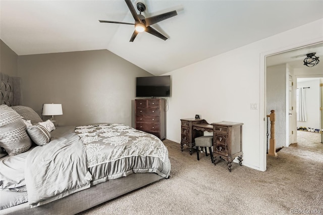 9559 Elizabeth Ct, Thornton, CO 80229 - bedroom with light carpet, vaulted ceiling, and a ceiling fan