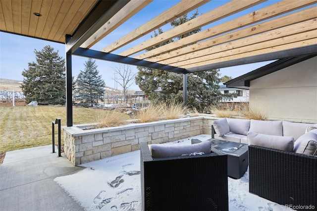 view of patio with outdoor lounge area and a pergola