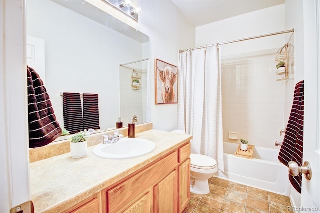 full bathroom featuring vanity, toilet, and shower / bath combo with shower curtain