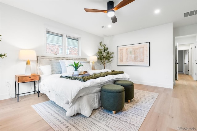 11010 W 29th Ave, Lakewood, CO 80215 - bedroom with light wood-style flooring, recessed lighting, and a ceiling fan
