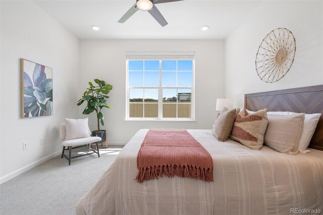 2140 Santini Trl Unit F, Littleton, CO 80129 - bedroom featuring carpet, baseboards, ceiling fan, and recessed lighting