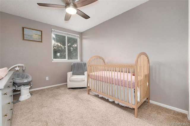 4304 S Genoa Ct, Centennial, CO 80015 - carpeted bedroom featuring a nursery area, a ceiling fan, and lofted ceiling