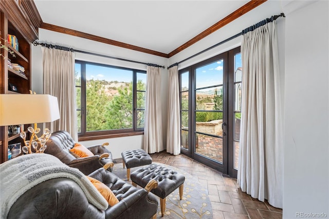 living room featuring ornamental molding