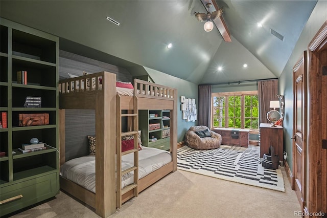 bedroom featuring carpet flooring, recessed lighting, and baseboards