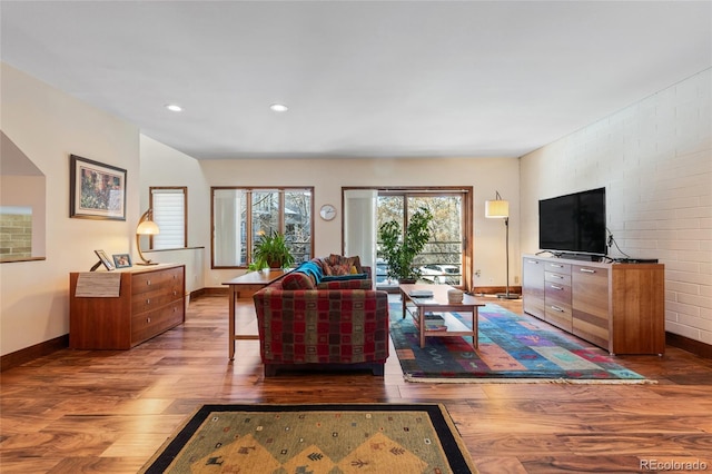 living room with hardwood / wood-style floors