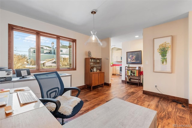 home office featuring dark hardwood / wood-style floors