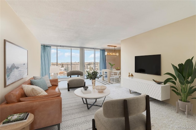 955 Eudora St Unit 708E, Denver, CO 80220 - living area featuring floor to ceiling windows, a chandelier, and carpet