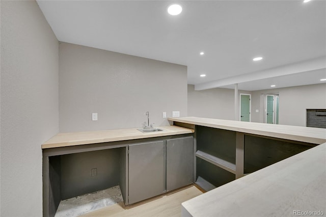 1596 S Stuart St, Denver, CO 80219 - indoor wet bar featuring light wood finished floors and recessed lighting