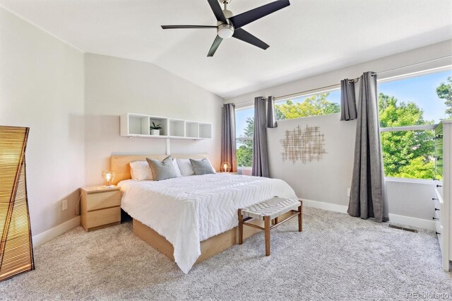 1441 Cherry Pl, Erie, CO 80516 - carpeted bedroom featuring vaulted ceiling and a ceiling fan