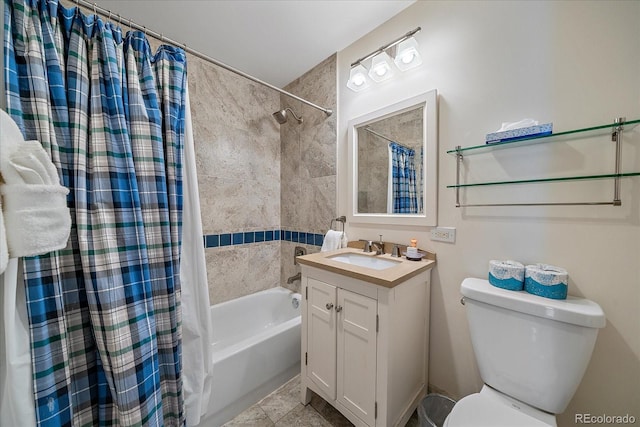 full bathroom with toilet, vanity, tile patterned floors, and shower / bath combo