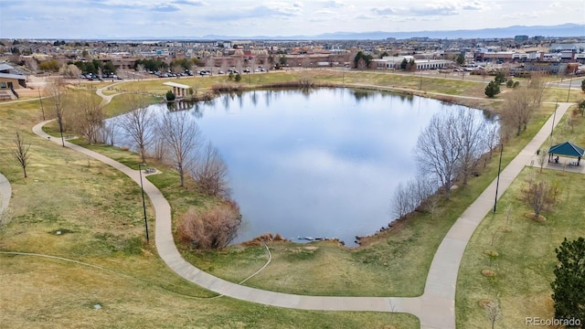 aerial view featuring a water view