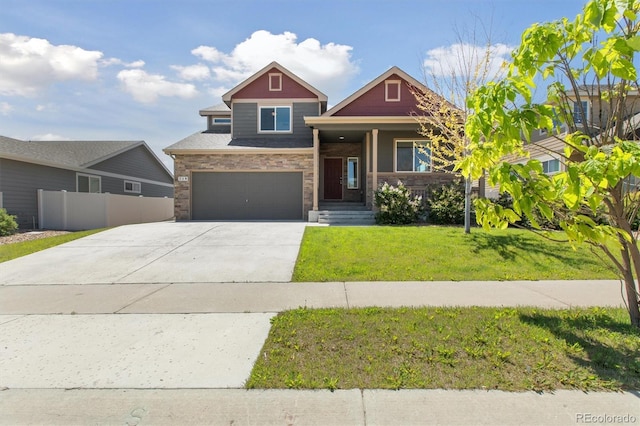 719 Elk Mountain Dr, Severance, CO 80550 - craftsman inspired home with a garage, concrete driveway, and a porch