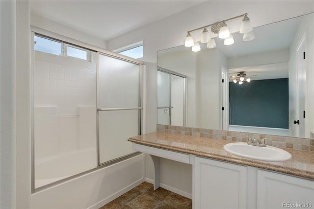 15828 Greenstone Ln, Parker, CO 80134 - full bath featuring vanity, combined bath / shower with glass door, and a ceiling fan