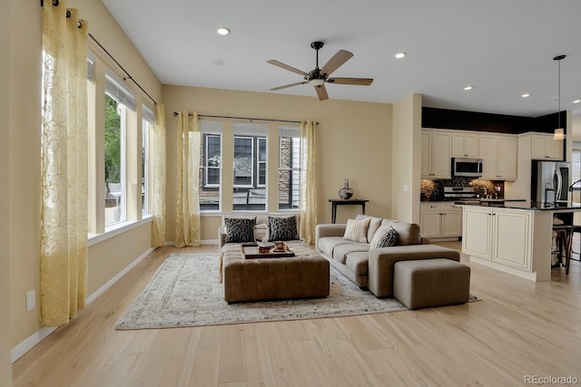 5154 Taft Ct, Wheat Ridge, CO 80033 - living room with ceiling fan, light wood-type flooring, and recessed lighting