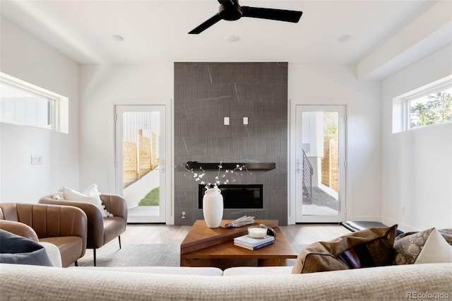 3435 W 17th Ave, Denver, CO 80204 - living room featuring wood finished floors and ceiling fan