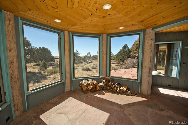 1507 Wagon Wheel Rd, Crestone, CO 81131 - sunroom with wooden ceiling and a healthy amount of sunlight