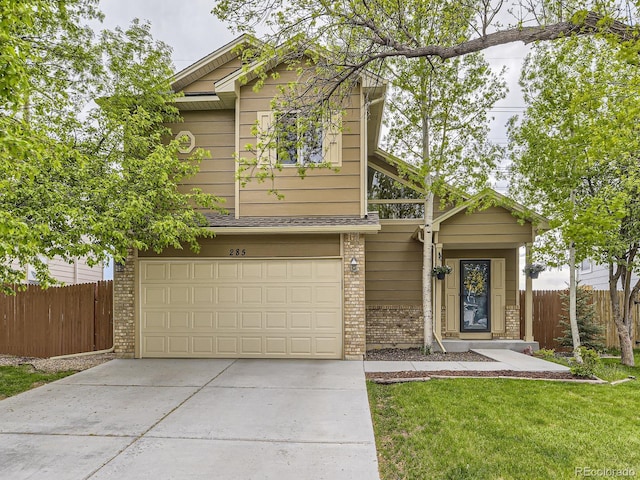 view of front of home with brick siding, an attached garage, and driveway