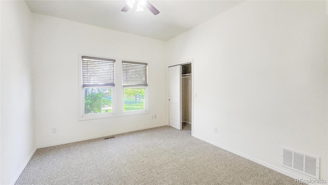 1205 N Linden Ave, Trinidad, CO 81082 - unfurnished bedroom with carpet floors, a ceiling fan, and a closet