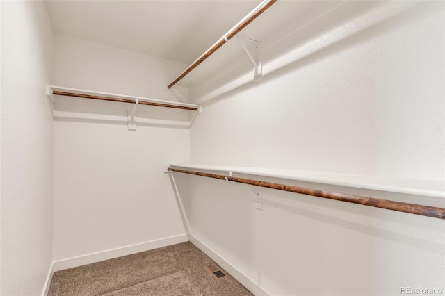 walk in closet with light carpet and visible vents