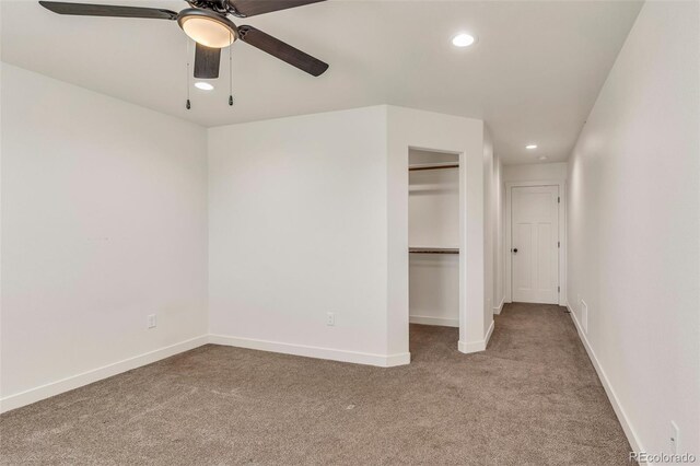 977 S Harmony Dr Unit 979, Pueblo, CO 81007 - unfurnished bedroom with recessed lighting, carpet floors, baseboards, a closet, and ceiling fan