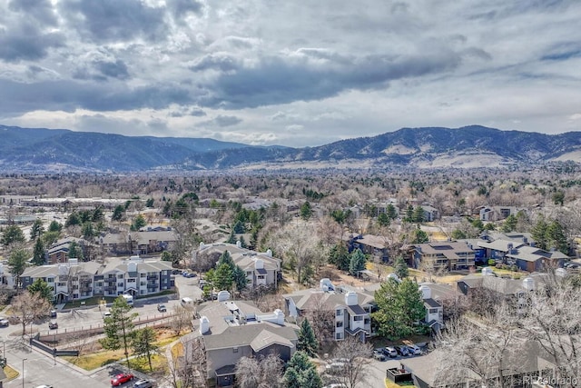 birds eye view of property with a mountain view and a residential view