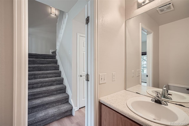 3033 W 107th Pl Unit D, Westminster, CO 80031 - bathroom featuring vanity, wood finished floors, and visible vents